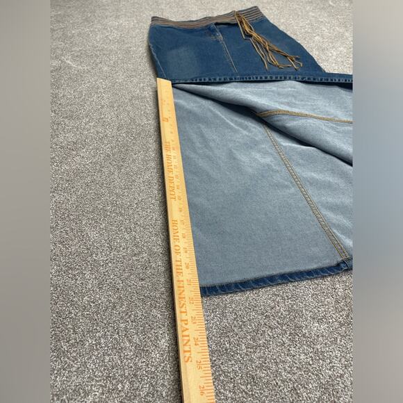 vtg Y2K 00s boho grunge western Bubblegum Long Maxi denim Skirt High Slit 5/6 - Picture 10 of 13